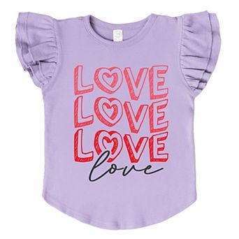 Love Stacked Sketched - Flutter Sleeve Graphic T-Shirt