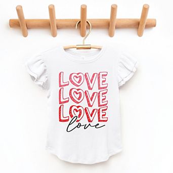 Love Stacked Sketched - Flutter Sleeve Graphic T-Shirt