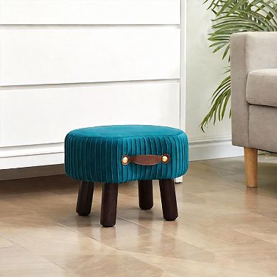 Velvet Footstool Handle Curved Wood Legs Portable 16.54"D x 12.2"W x 5.91"H