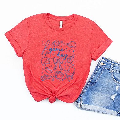Baseball Game Day Sketched Collage - Women's Short Sleeve Graphic T-Shirt