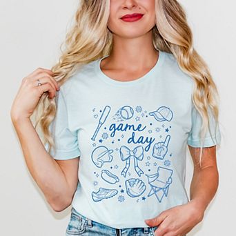 Baseball Game Day Sketched Collage - Women's Short Sleeve Graphic T-Shirt