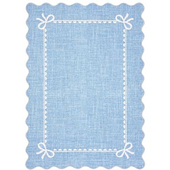 Modern Plain Tone Scalloped Border Area Rug for Living Room Non Slip Low Pile Soft Rug for Bedroom