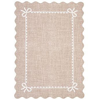 Modern Plain Tone Scalloped Border Area Rug for Living Room Non Slip Low Pile Soft Rug for Bedroom