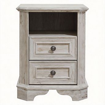 18" Farmhouse Nightstand Charging Station 2 Drawer Wood Bedside Table