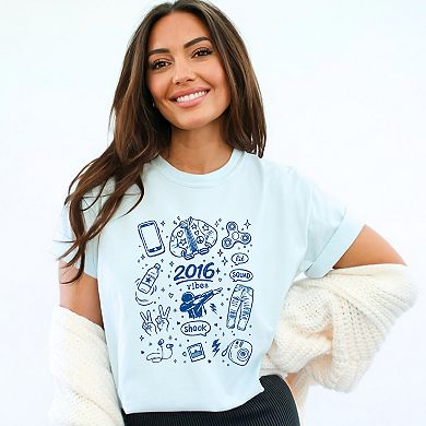 2016 Vibes Sketched Collage - Women's Garment Dyed Graphic T-Shirt