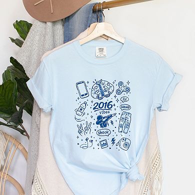 2016 Vibes Sketched Collage - Women's Garment Dyed Graphic T-Shirt