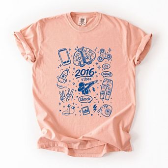 2016 Vibes Sketched Collage - Women's Garment Dyed Graphic T-Shirt