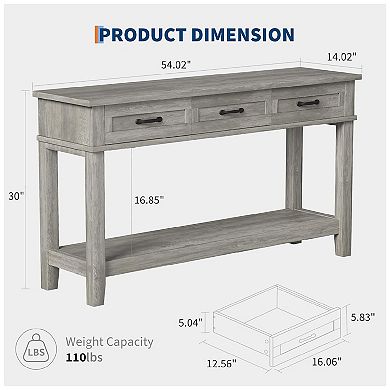 Wooden Console Table with Three Drawers and Open Shelves for Entryway