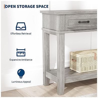 Wooden Console Table with Three Drawers and Open Shelves for Entryway