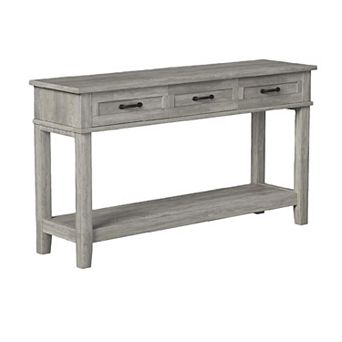 Wooden Console Table with Three Drawers and Open Shelves for Entryway