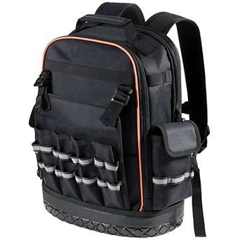 64-Pocket Tool Backpack 14.4 x 7.7 x 18.5 in with Removable Divider and Laptop Compartment Black