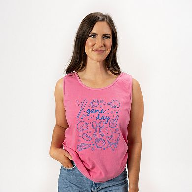 Baseball Game Day Sketched Collage - Women's Garment Dyed Graphic Tank Top