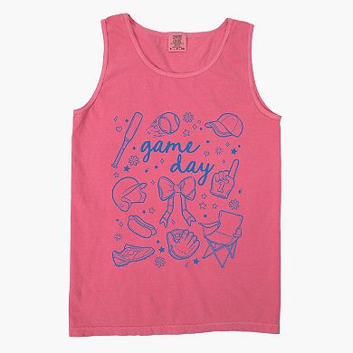 Baseball Game Day Sketched Collage - Women's Garment Dyed Graphic Tank Top