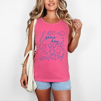 Baseball Game Day Sketched Collage - Women's Garment Dyed Graphic Tank Top