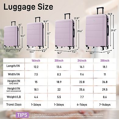 Merax 6-Piece Hardshell Luggage Set, 16” 20” 24” 28” Suitcases, Lightweight Spinner Wheels