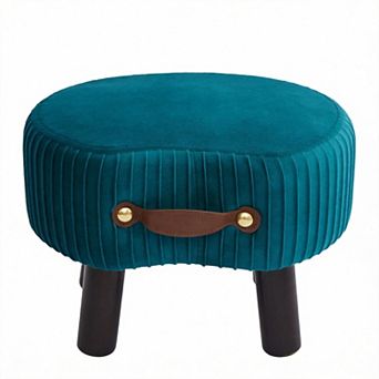 Velvet Footstool Handle Curved Wood Legs Portable 16.54"D x 12.2"W x 5.91"H