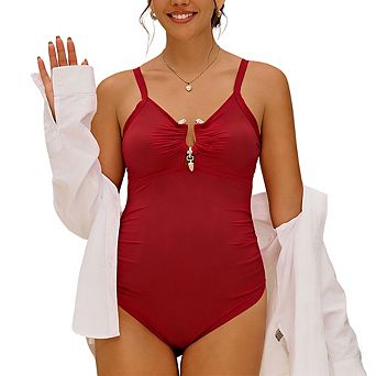 Maternity One-Piece Swimsuit Ruched Bust Detail Pregnancy Bathing Suit for Beach Pool Wear