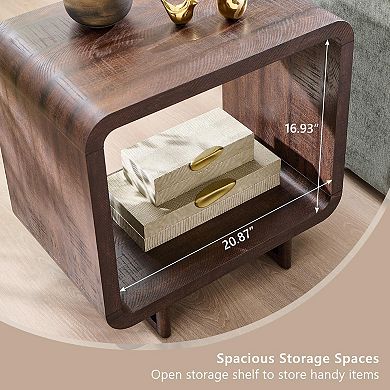 23.6" Modern End Table with Charging Station 2-Tier Open Shelf Nightstand