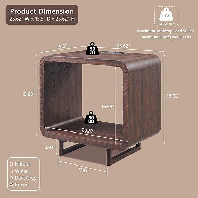 23.6" Modern End Table with Charging Station 2-Tier Open Shelf Nightstand