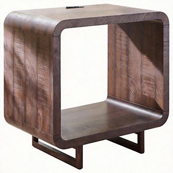 23.6" Modern End Table with Charging Station 2 tier Open Shelf Nightstand