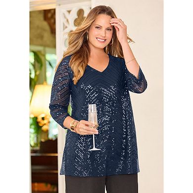 Catherines Women's Plus Size V-Neck Sequin Top