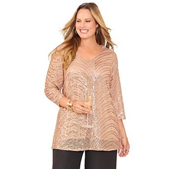 Catherines Women's Plus Size V-Neck Sequin Top