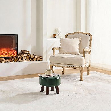 Faux Leather Round Ottoman 13''L x 13''W x 10.2''H