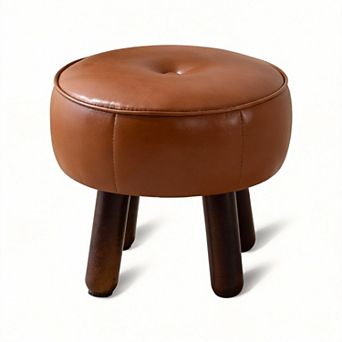 Faux Leather Round Ottoman 13''L x 13''W x 10.2''H