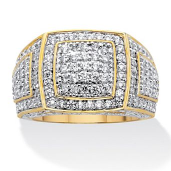 PalmBeach Jewelry Men's 3.20 ct w. Round Cubic Zirconia 18k Gold Plated Grid Style Ring