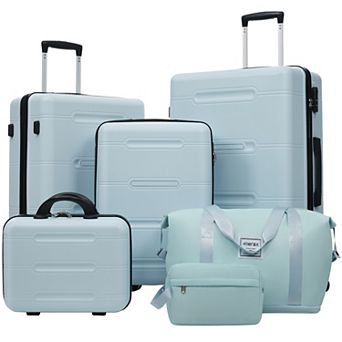 Merax 6 pc Luggage Set,Lightweight Hardshell Suitcase with Double Spinner Wheels