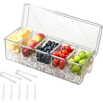 Great Ambitions Stackable Chilled Condiment Containers Server with Lids for 5 Removable Compartments