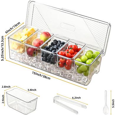 Great Ambitions Stackable Chilled Condiment Containers Server with Lids for 5 Removable Compartments