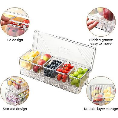 Great Ambitions Stackable Chilled Condiment Containers Server with Lids for 5 Removable Compartments