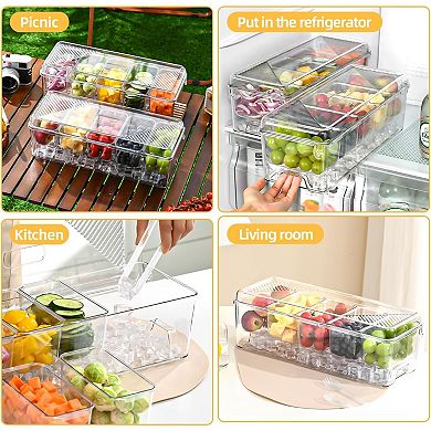 Great Ambitions Stackable Chilled Condiment Containers Server with Lids for 5 Removable Compartments