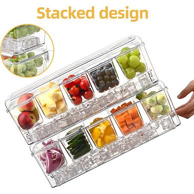 Great Ambitions Stackable Chilled Condiment Containers Server with Lids for 5 Removable Compartments