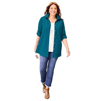Catherines Women's Plus Size Collared Cable Buttonfront Tunic