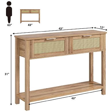Wood Console Table with Two Drawers for Entryway or Hallway
