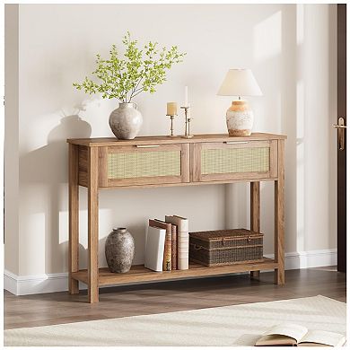 Wood Console Table with Two Drawers for Entryway or Hallway
