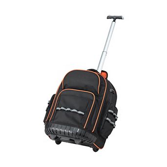 2-in-1 Rolling Tool Backpack with 45 Pockets for Electricians and Plumbers - Black and Orange