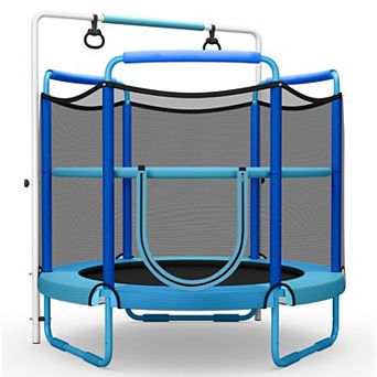 Kids Trampoline With Bar And Rings 3 in 1 Indoor Outdoor Play Set