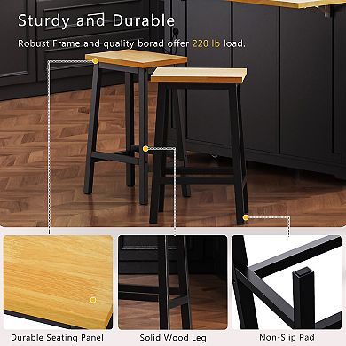 Merax Solid Wood Bar Stools, 25.6" Tall Set of 2 Bar Chairs, Kitchen Counter Stools with Footrests