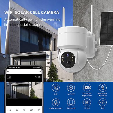 eco4life 2.5K Solar Wireless Outdoor PTZ Camera, 360° View, Color Night Vision, PIR Detection