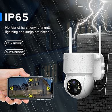 eco4life 2.5K Solar Wireless Outdoor PTZ Camera, 360° View, Color Night Vision, PIR Detection