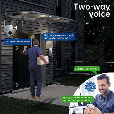 eco4life 2.5K Solar Wireless Outdoor PTZ Camera, 360° View, Color Night Vision, PIR Detection