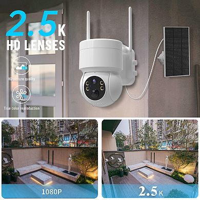 eco4life 2.5K Solar Wireless Outdoor PTZ Camera, 360° View, Color Night Vision, PIR Detection