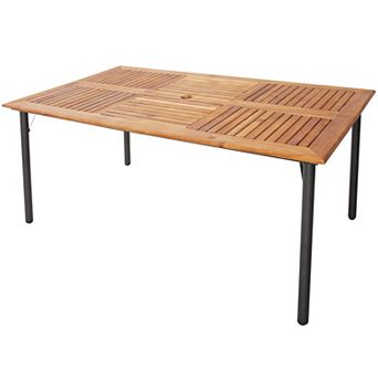Outdoor Patio Dining Table for 6 with Acacia Wood Top and Umbrella Hole