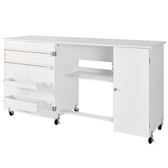 Compact Folding Sewing Cabinet with Wheels & Multiple Storage Compartments