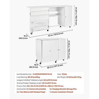 Compact Folding Sewing Cabinet with Wheels & Multiple Storage Compartments