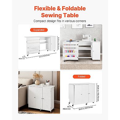 Compact Folding Sewing Cabinet with Wheels & Multiple Storage Compartments