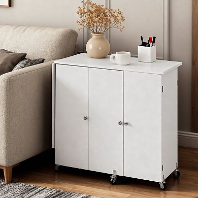 Compact Folding Sewing Cabinet with Wheels & Multiple Storage Compartments